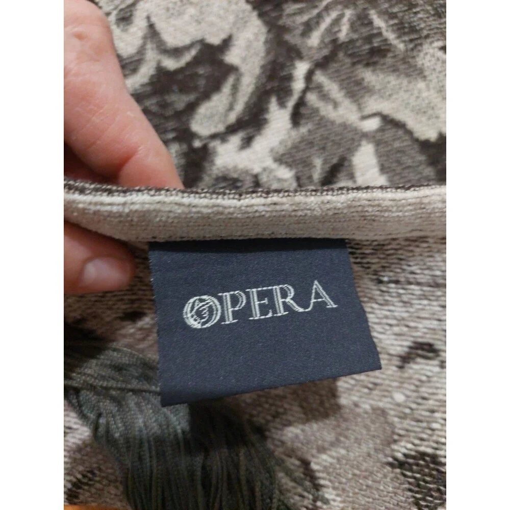 Woven Chenille Beige Brown Baroque Square Floral Throw W/ Tassels 56x56 By OPERA